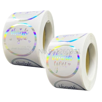 500pcs Gracias Rainbow láser etiqueta Engomada Etiquetas Redondas para Apoyar a Mi Pequeña Empresa de 1.5 pulgadas de la etiqueta Engomada Olográfica Embalaje de Regalo
