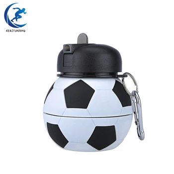 550 ml de Fútbol Plegable Deportes Botella de Agua con Pajita de Silicona Plegable Balón de Fútbol de la Copa de Viaje de Camping al aire libre en Bicicleta