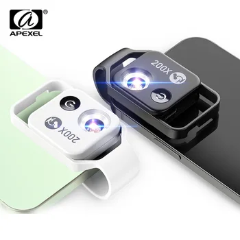 APEXEL 200X digital microscopio con lente de CPL móvil LED de la Luz de guía de micro bolsillo de los objetivos macro para iPhone Samsung todos los smartphones