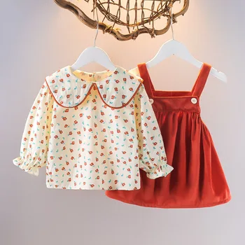 bebé vestido de la muchacha de primavera otoño 2pcs/set floral de manga larga blusa de camisetas de + liga vestidos de niño recién nacido bebé conjuntos de ropa