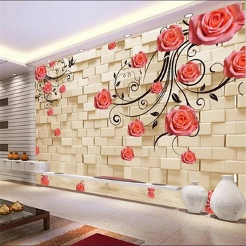 beibehang Personalizados de gran fondo de pantalla 3d foto del mural de la pared de ladrillo rojo rosal de TV fondo pared de artículos de decoración para el hogar mural 3d fondo de pantalla
