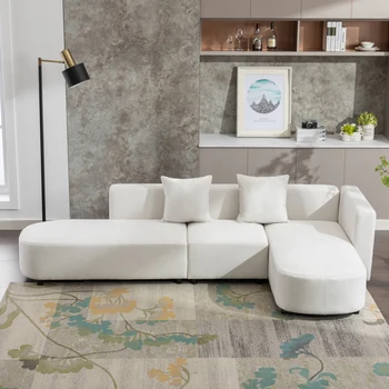 blanco en forma de L Sofá de estilo Moderno, Sala de estar Tapicería del Sofá del Chenille sofá de la sala de estar sofá grande de vivir en casa de muebles