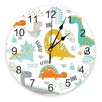 De Dibujos Animados Naranja De Oro Gris De Dinosaurios Spots Gran Reloj De Pared Del Comedor Del Restaurante Café De La Decoración De La Ronda De Relojes De Pared En Silencio La Decoración Del Hogar