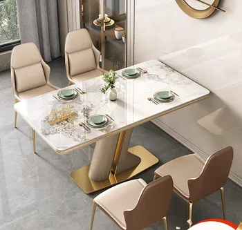 De estilo italiano placa de roca de comedor mesa de luz de lujo de gama alta nuevo y moderno simples de la casa de la luz luz de mesa y silla combinación