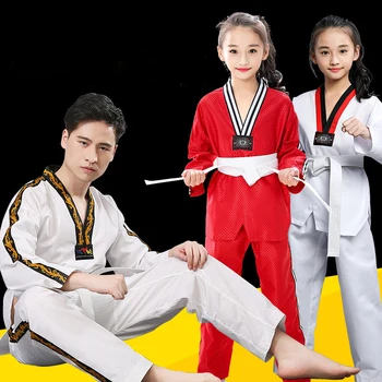 De secado rápido, Corea del Taekwondo Uniforme V-Cuello Dobok Uniformes de Tae Kwon Do de MMA Artes Marciales Karate a Niños Y Adultos Transpirable
