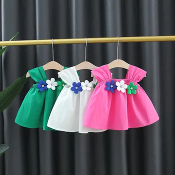 Floral De Verano, Trajes De Bebé Recién Nacido Vestidos De Niña Coreana De La Moda Casual De Algodón De Manga Corta Bebé Flores Vestido De Los Niños Ropa
