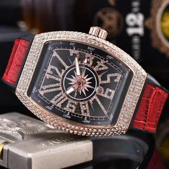 FM Frank reloj de hombre, de alta calidad, con incrustaciones de diamante reloj digital grande, el negocio de cuero de lujo reloj par