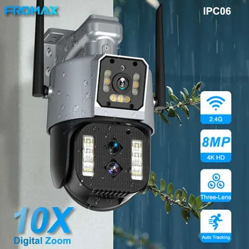 FRDMAX 4K Cámara de Seguridad al aire libre de WIFI Digital de 10X de Zoom de Tres Lentes CCTV Dual de la Pantalla PTZ de las Cámaras de Vigilancia de Seguimiento Automático IP66