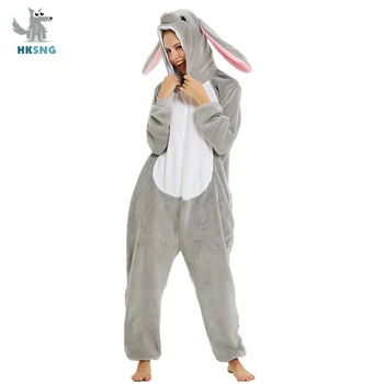 HKSNG Adulto Largas Orejas de Conejo Mamelucos de Alta Calidad Traje de Franela Pijamas Animal Fiesta de Halloween Trajes Pijamas Traje Kigurumi