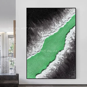 La moda de imagen verde negro textura 100% pintado a mano de la lona cuchillo de regalo hermoso Óleo para la decoración del hogar de regalo