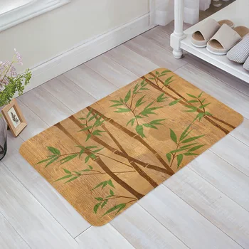 La planta de Bambú Verde Decorativo Anti-slip de Baño Alfombra de Baño de la Cocina Bedroon alfombras de Piso Interior Suave Felpudo de la Entrada