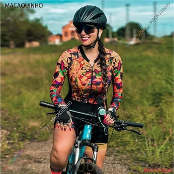 Las mujeres del Ciclismo Profesional Mono Kits de MTB Poco de Mono de Manga Larga UV50+ Resistente Color Mezclado de Bicicletas de Triatlón Ropa