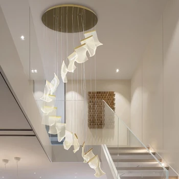 LED moderna lámpara de Araña de Aluminio de Acrílico de Oro Colgante de la Lámpara de Dúplex en Edificio Villa Gran Escalera de Comedor Creativo de la Luz