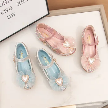 Los niños Zapatos de Cuero para Niñas lazo de Encaje de Cristal Zapatos de 2023 Nuevo Soft Breatheable Niños de la Mary Janes Breatheable Zapato Casual Simple
