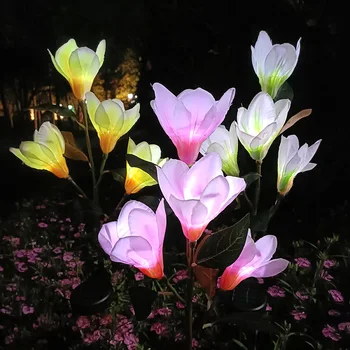 Lámparas solares de Simulación de Magnolia, Flor de Luces al aire libre del Patio del Hogar Impermeable de la Decoración del Jardín del LED Césped Paisaje