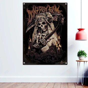 NO OREN POR MÍ Brutal Death Metal Obras de arte Banners Tapiz Oscuro Arte de la Pared de Fondo Colgantes de Tela Banda de Rock Icono de Cartel de la Bandera