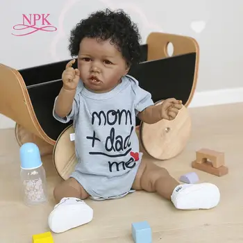 NPK 56 CM 100% hecho a mano suave de cuerpo completo de silicona detallada de la pintura de coleccionables rebborn muñeca afroamericana bebé