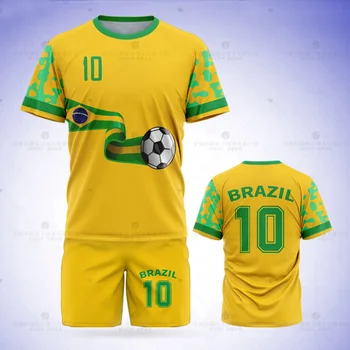 Nueva Jumeast de Fútbol de Brasil Jersey Patrón Conjunto de camiseta de Fútbol de Bandera de Impresión pantalones Cortos de color Amarillo de la Malla de los Deportes de la Bola de Vestir el Uniforme del Equipo