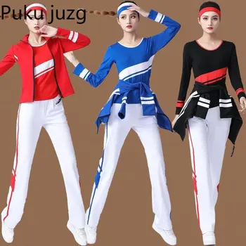 Puku Juzg Conjuntos de Jogging O-cuello Casual parte Inferior de las Camisetas de la Cremallera Chaquetas, Tops Casual Suelto Pantalones de Baile de Tres piezas de los Conjuntos de Trajes de las Mujeres