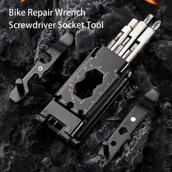 Reparación de bicicletas Llave de la Moto Multi-herramienta, de Tamaño Compacto, Desmontable de acero Inoxidable Resistente a la Corrosión y un Agarre Cómodo y Polivalente Inoxidable