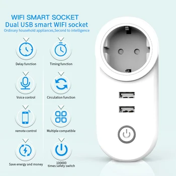 Smart WiFi Usb de Pared Enchufe de la UE el Doble de Extensión USB Enchufes Inalámbricos Inteligentes Enchufe de la toma de corriente Eléctrica Con Alexa principal de Google