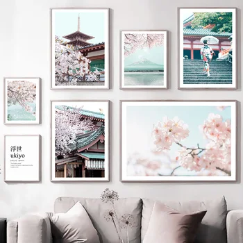 Tokio Sakura Templo Kiyomizu Japón, El Monte Fuji Nórdicos Carteles Y Grabados De Arte De Pintura En Tela, Las Imágenes De La Pared Para Vivir Decoración De La Habitación