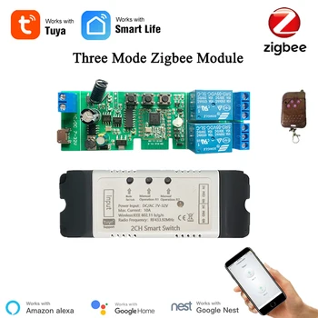 Tuya 5~32V Zigbee Módulo de Interruptor de 2 Canales Con RF433 Zigbee avance lento / Auto-Bloqueo / Interruptor de Enclavamiento de la APLICACIÓN de Control de Alexa Compatible