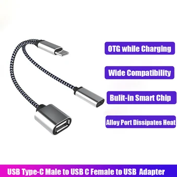 USB OTG Cable Adaptador de Teléfono 2in1 Tipo C Macho a USB Hembra Puerto de Carga con USB Hembra Splitter Adaptador para Samsung Google