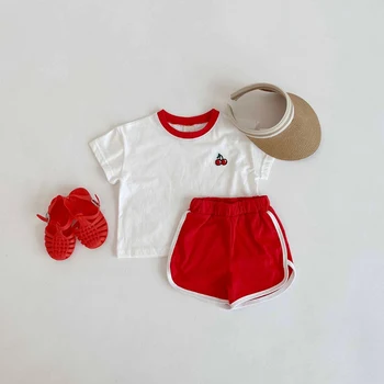 Verano nueva Ropa para Niños Conjuntos de Niñas y Niños, de Algodón camiseta + pantalones Cortos de la Ropa de los Niños Conjuntos de Bebé Traje de Conjuntos de Color Caramelo