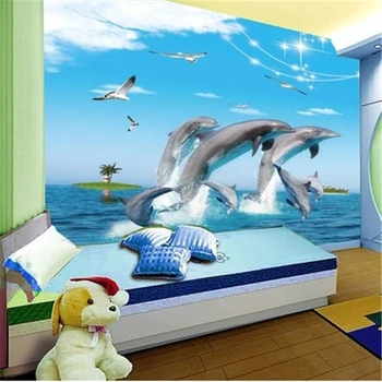 wellyu Mundo de los Delfines de dibujos animados para niños dormitorio papel tapiz de fondo del Mediterráneo 3d mural de papel pintado papel de parede3d