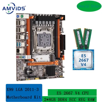 X99 LGA 2011-3 X99 Kit de Placa base con procesador Intel Xeon E5 2667 V4 CPU y 2*8 GB DDR4 2133MHz ECC REG Memoria Combo Set SATA3.0 USB3.0
