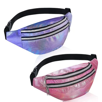2 Piezas Impermeable Pack de Color Metálico Deporte Waistbag Ajustable de la Cintura Bolsa para las Mujeres de los Hombres de los Niños