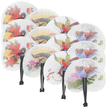 20 piezas de DIY de la Mano de los Fans de Decoración Asiática Plegable Abanicos Abanicos Mujeres de Plegado de Papel Redondo Fan de la Ronda de Ventilador de Mano de Papel Fans