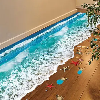 3D de Mar Piso de la etiqueta Engomada de las Olas del mar Calcomanías de Vinilo de Arte Sala de estar Decoración de la Habitación de los Niños Paisaje Mural