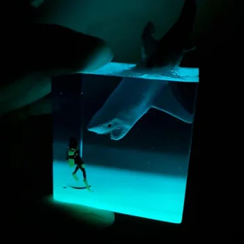 3D de Resina de Luz de la Noche de BRICOLAJE Tiburón Buzo de la Decoración LED Océano de Ballenas Jorobadas Tiburón Buzo de la Decoración de la Casa Dormitorio de la Lámpara de la Mesita de noche