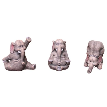 3Pcs Yoga Elefante Figurita de Resina 3D de Artesanía Animales de Adorno Escultura Escritorio Decoración