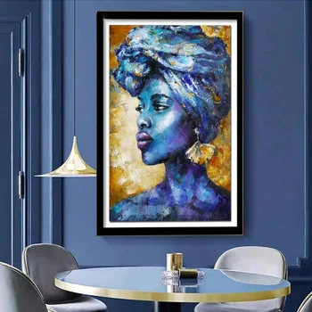 5d Diamante de Lleno a la Pintura Azul Africano Mujer Desnuda Cuadrado Redondo de Perforación de la Pared Retrato del Arte del Bordado de la Imagen Para Vivir Decoración de la Habitación