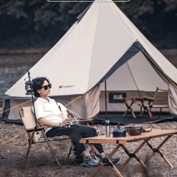 Acampar al aire libre Yurta Tienda de campaña durante la Noche protector solar a prueba de Lluvia Gran Pirámide de Indias Tienda 210D Impermeable de la tela Escocesa Tienda de campaña Tipi Cuatro Temporadas
