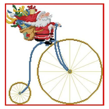 Amishop De Calidad Superior Lindo Divertido Contado Kit De Punto De Cruz De Navidad De Santa Claus A Caballo Paseo En Bicicleta Gracioso De Bicicletas