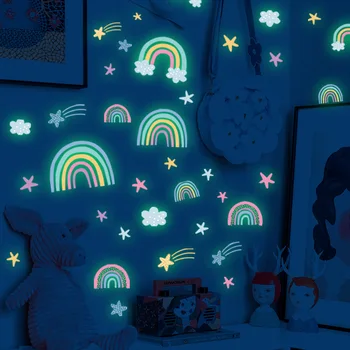 Arco iris en la Nube de Estrellas Fluorescentes que Brillan etiqueta Engomada de la Pared de Dormitorio, Sala de estar de los Niños Decoración de la Habitación de Auto-adhesivo de Pared Calcomanías
