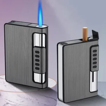 Automático Cigarrillo de la Caja, caja de Metal con Gas Butano Inflar, Azul Jet Llama Presión y a Prueba de Humedad, 12 Paquetes de Capacidad