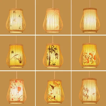 Bambú Tejido de la Lámpara Colgante Artesanal de Techo LED Linterna de Rattan Mimbre Tejido Tradicional de la Sala de Café de estilo Art Deco de Iluminación hechas a Mano
