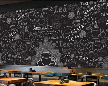 beibehang 3D diseños de la mano dibujar pizarra en blanco y negro la tienda de café de papel tapiz bar restaurante restaurante wallpaper
