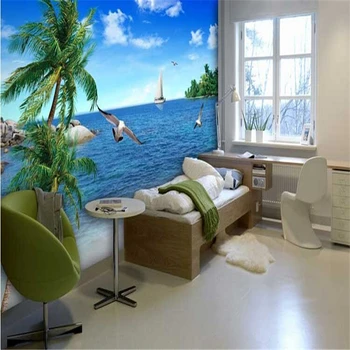 beibehang 3d Personalizado de la foto de fondo de pantalla de Palm beach paisaje de la playa del mar del sofá TV de fondo el estado de ánimo de la naturaleza mural de papel de pared para la sala de estar