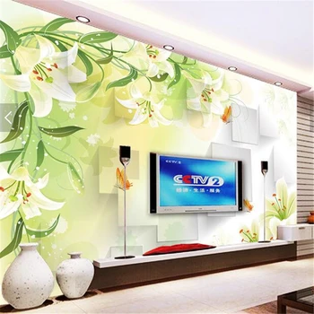 beibehang 3d Personalizado de la foto de fondo de pantalla estereoscópica 3D Romántico Verde lirios, Flor de matrimonio, sala de TV telón de fondo de la moderna sala de estar