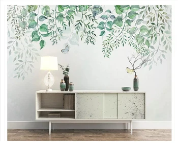 beibehang de la moda Nórdica personalizada decorativos de papel de parede 3d fondo de pantalla pintados a mano de las hojas frescas de la vid sofá TV de fondo