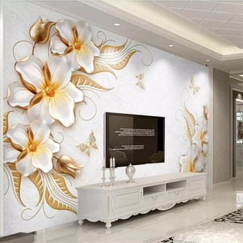 beibehang fondo de pantalla personalizado salón de los murales de oro de alto grado en relieve de diamante de la flor de la joyería de fondo decoración de la pared