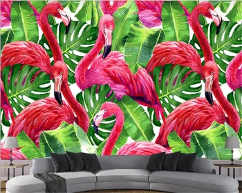 beibehang libre de Formaldehído sedoso papel de pared de estilo Nórdico acuarela pintada a mano de la planta de hoja verde flamingo fondo de papel tapiz