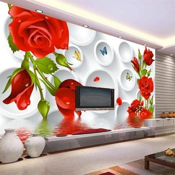 Beibehang papel de parede un fondo de pantalla Personalizado en 3D mural fotográfico círculo de agua de rosas TV fondo pared de la sala de estar dormitorio 3d fondo de pantalla