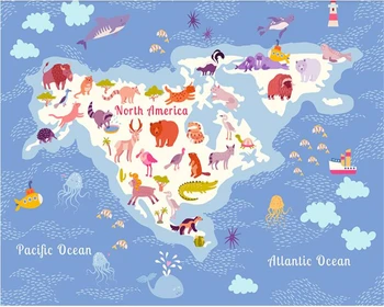 beibehang papel tapiz para paredes 3 d Personalizado de la Moda HD de dibujos animados de América del Norte Mapa de los Animales de la Serie de Fondo de papel Tapiz Niños de papel tapiz